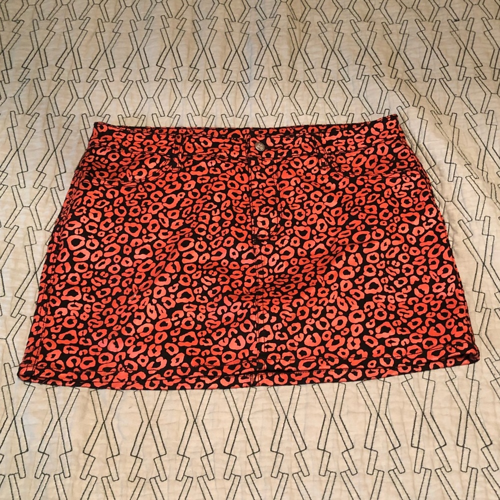 Sourpuss orange leopard print denim miniskirt